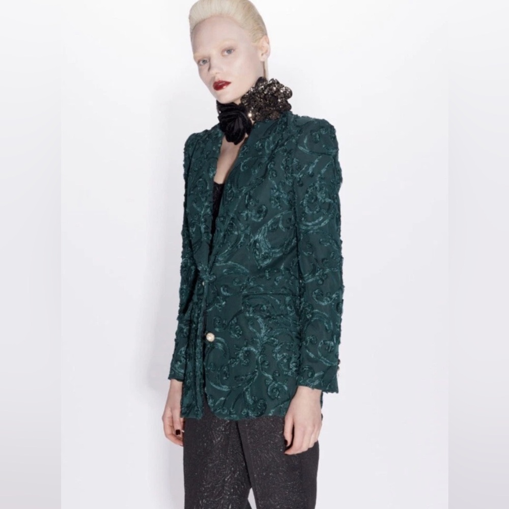 Zara‎ Green Embroidered Women's Blazer